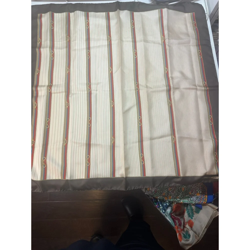 Women's Celine Brown Beige Striped Horsebit Silk Scarf One Size